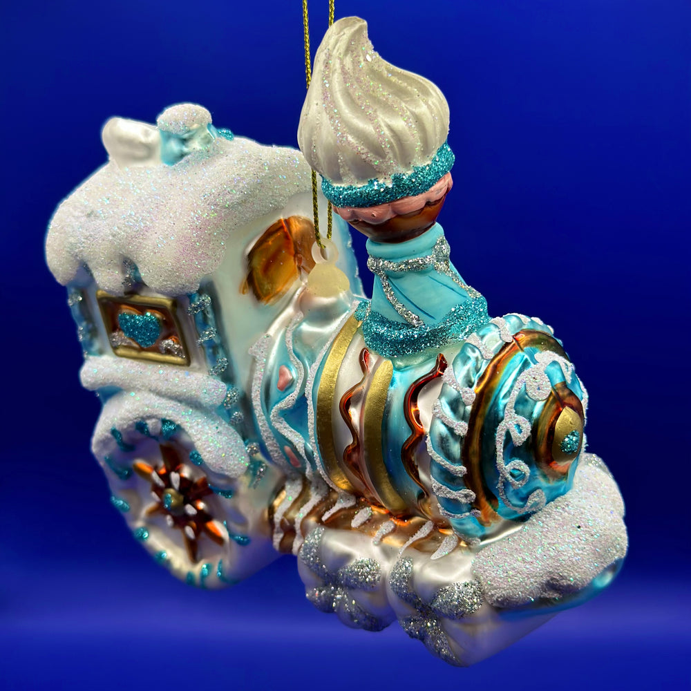 Kerstbal Kersttrein blauw