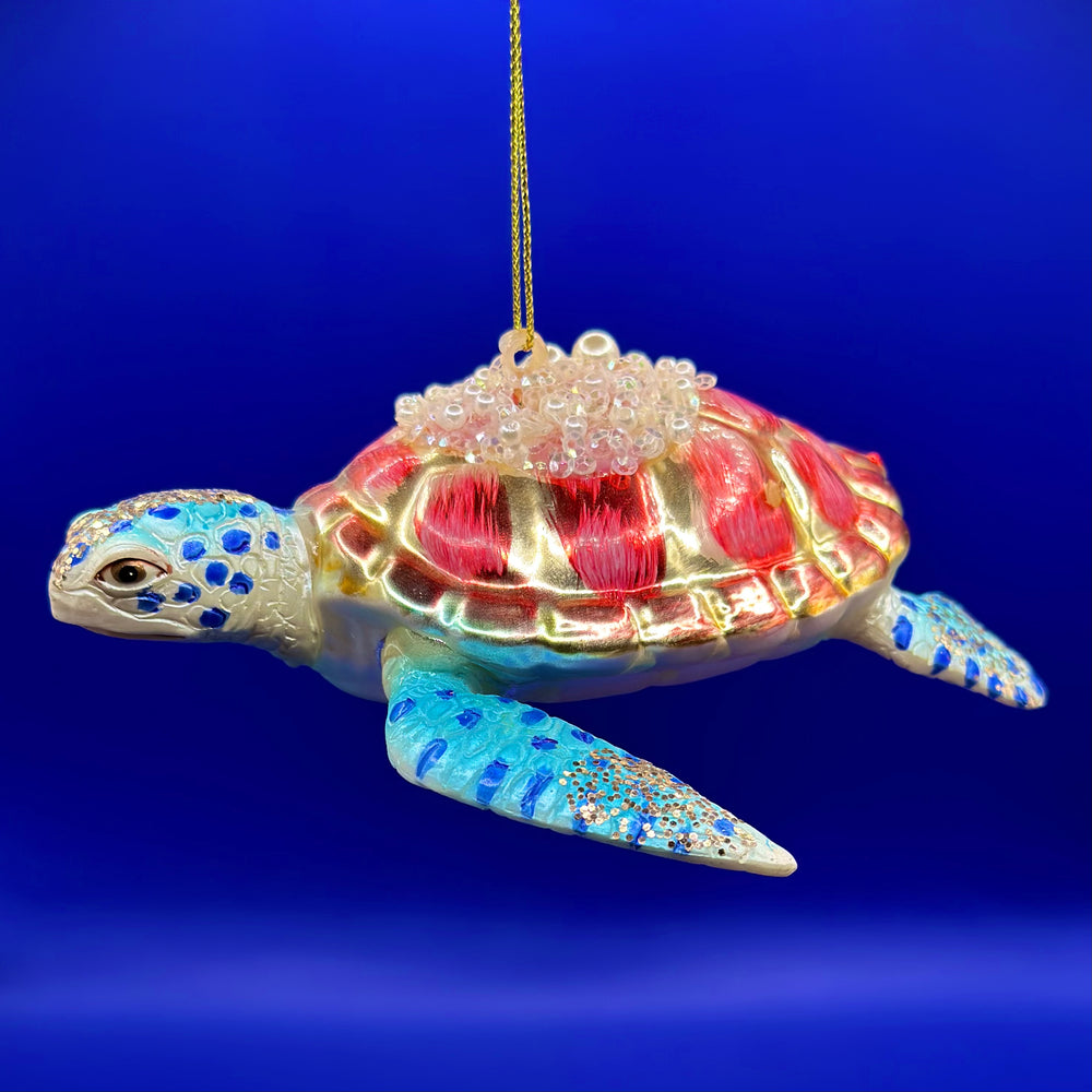 Kerstbal Schildpad blauw
