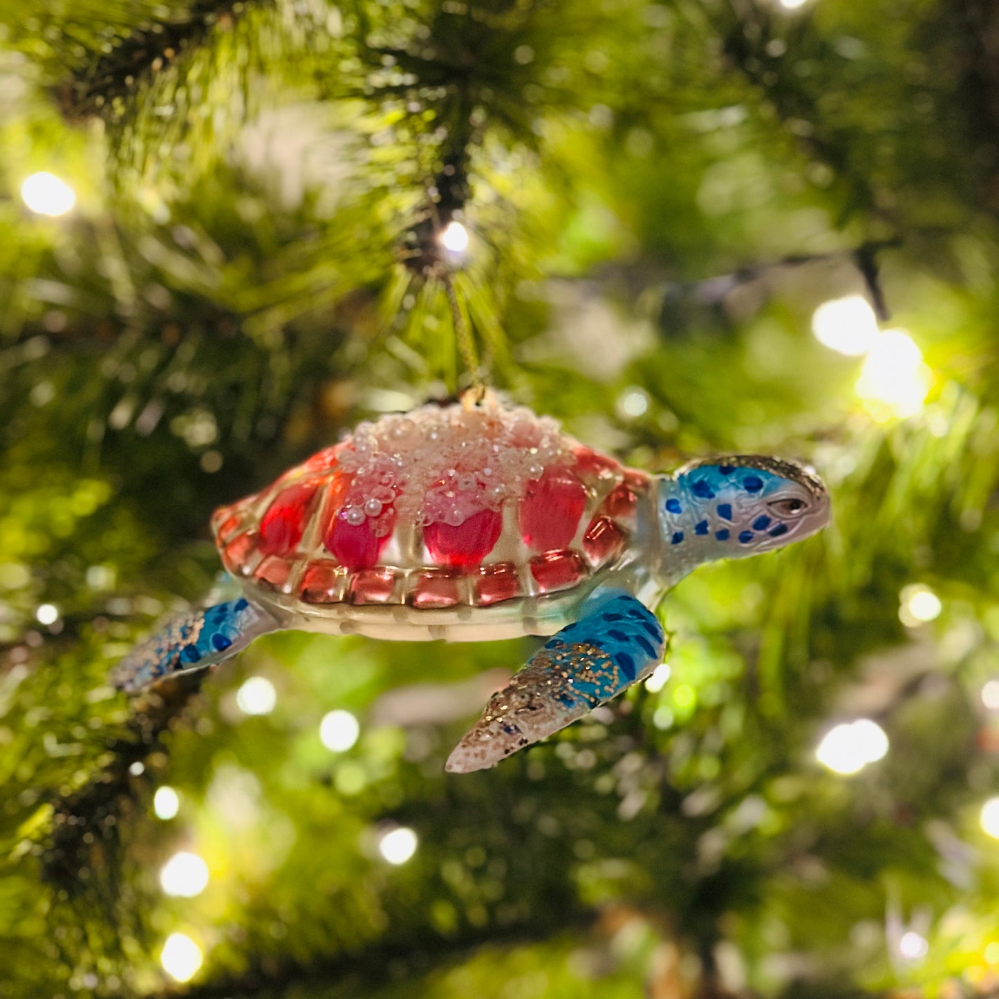 Kerstbal Schildpad blauw
