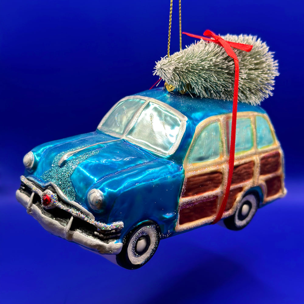 Kerstbal Kerstauto blauw