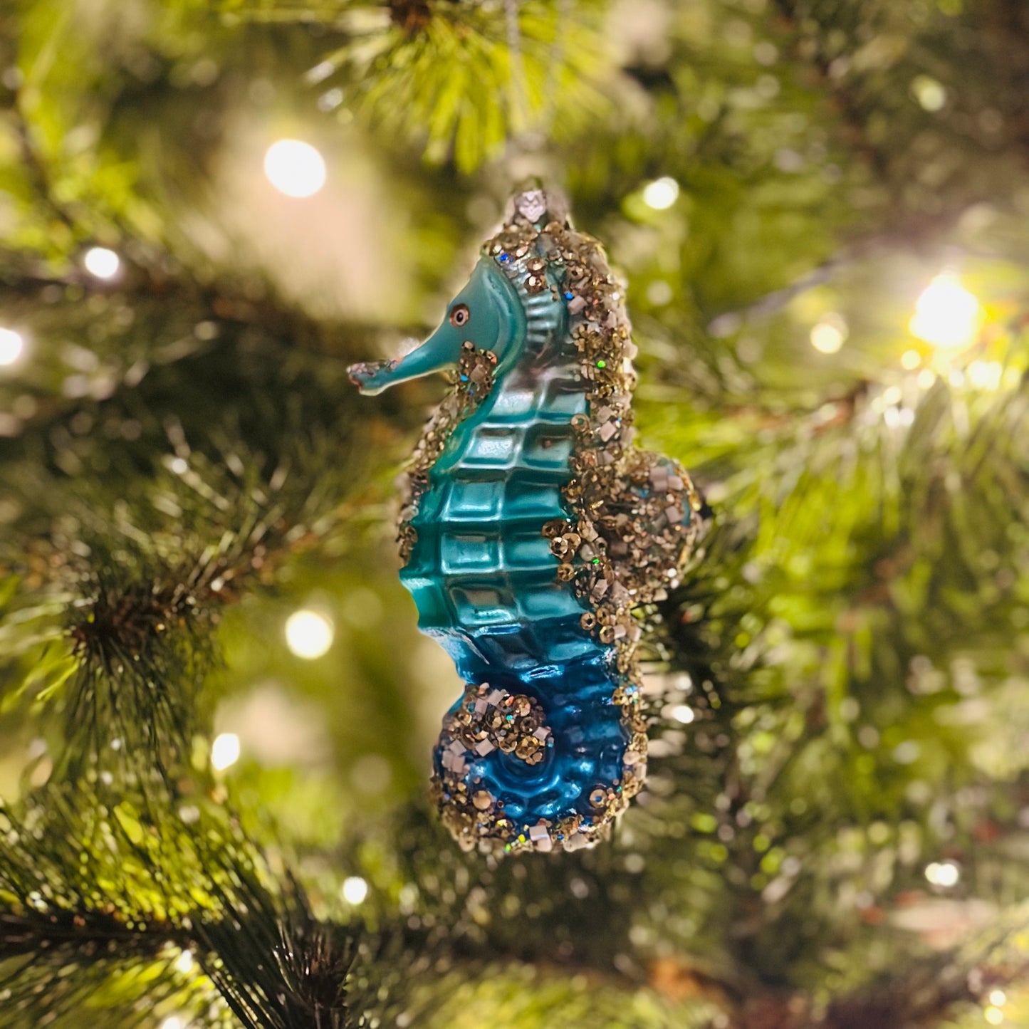 Kerstbal Zeepaardje blauw