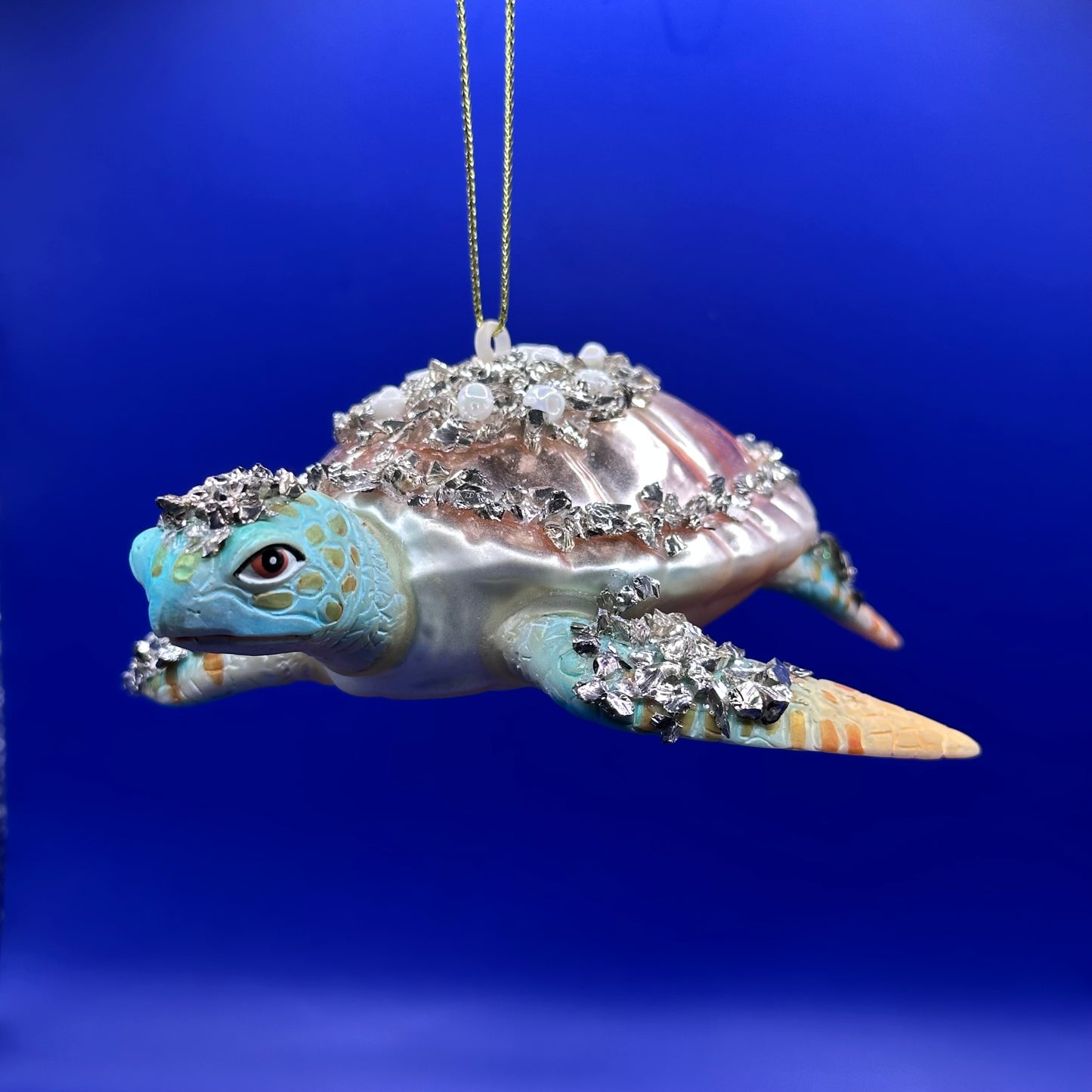 Kerstbal Schildpad beige/blauw
