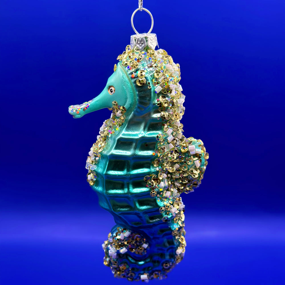Kerstbal Zeepaardje blauw