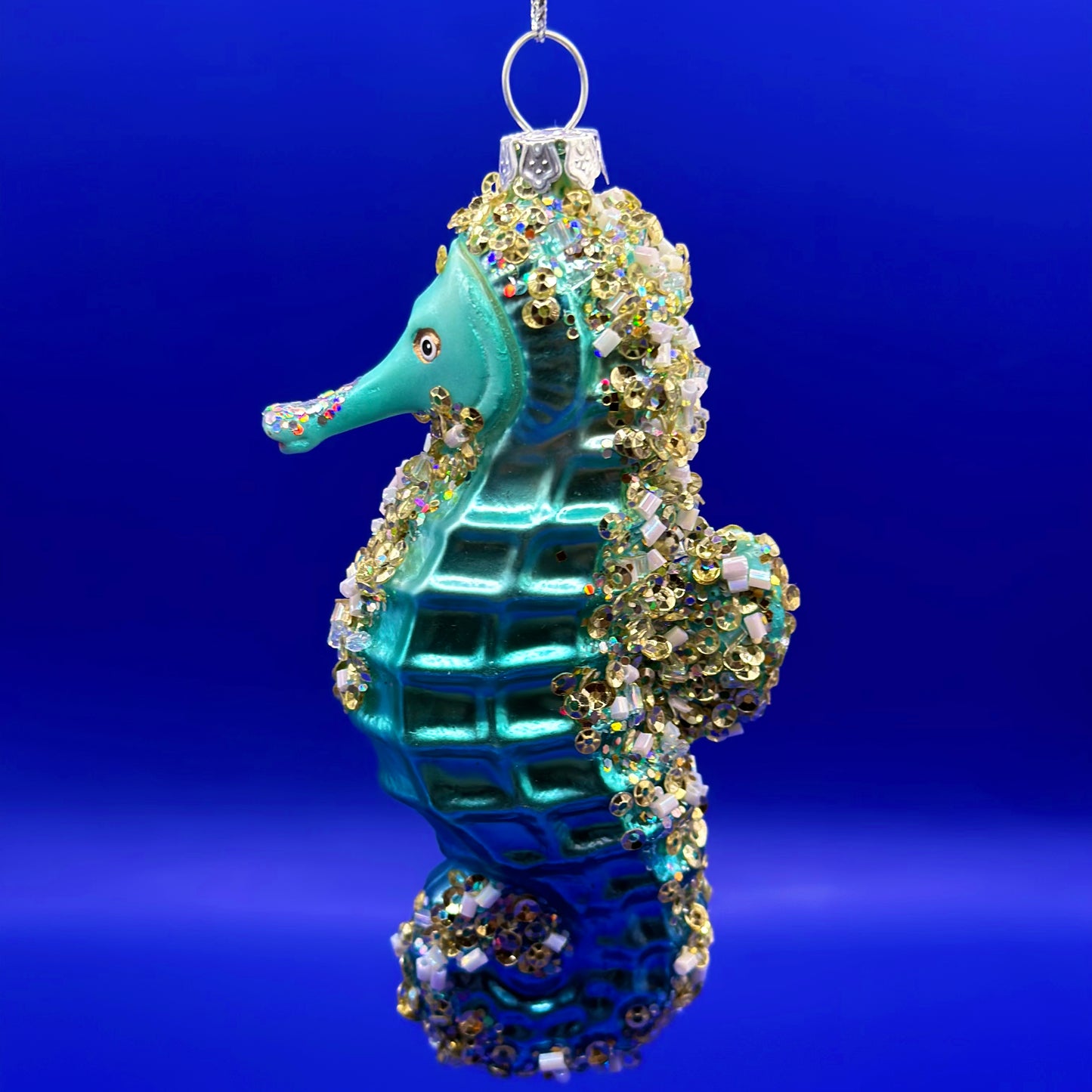 Kerstbal Zeepaardje blauw