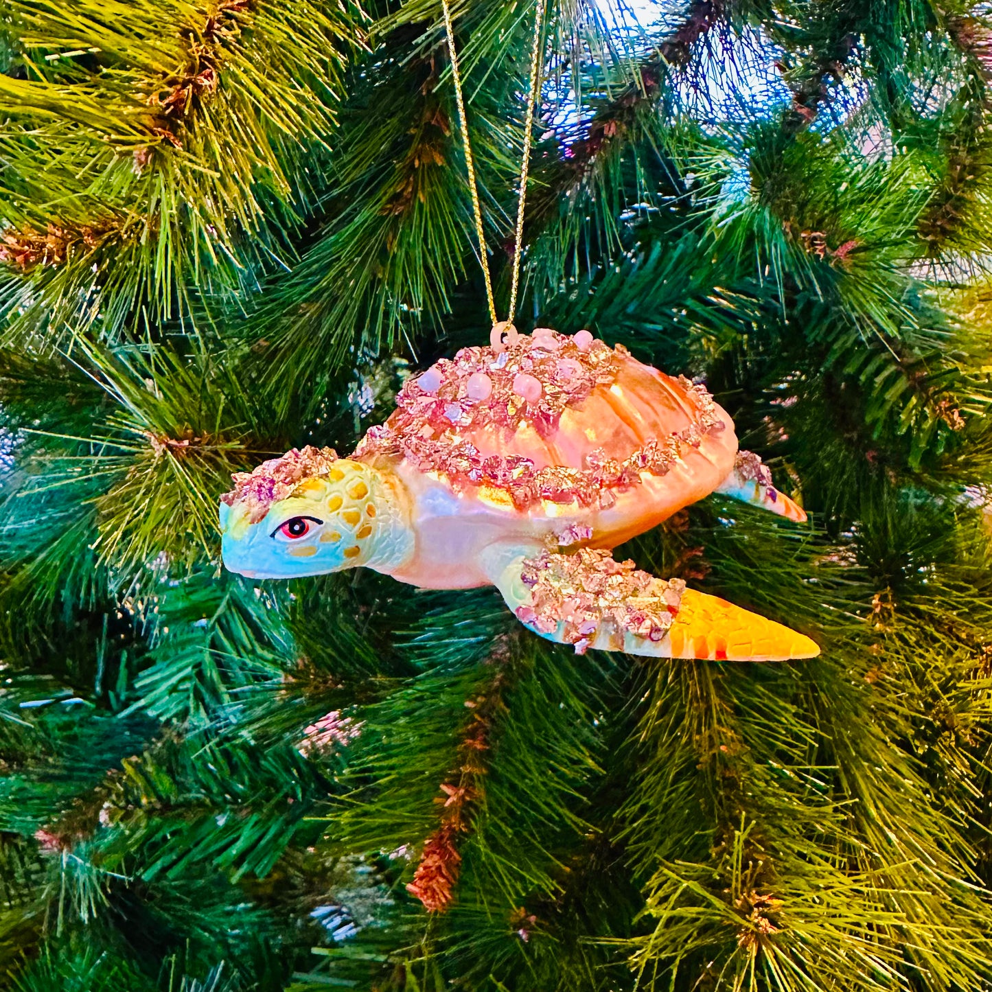 Kerstbal Schildpad beige/blauw