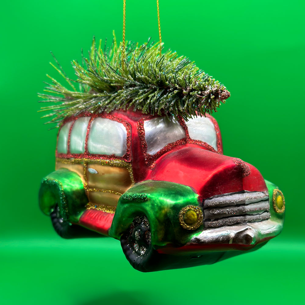 Kerstbal Kerstauto rood groen