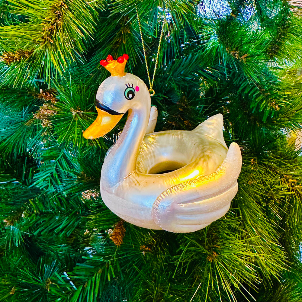 Kerstbal Opblaasband Zwaan