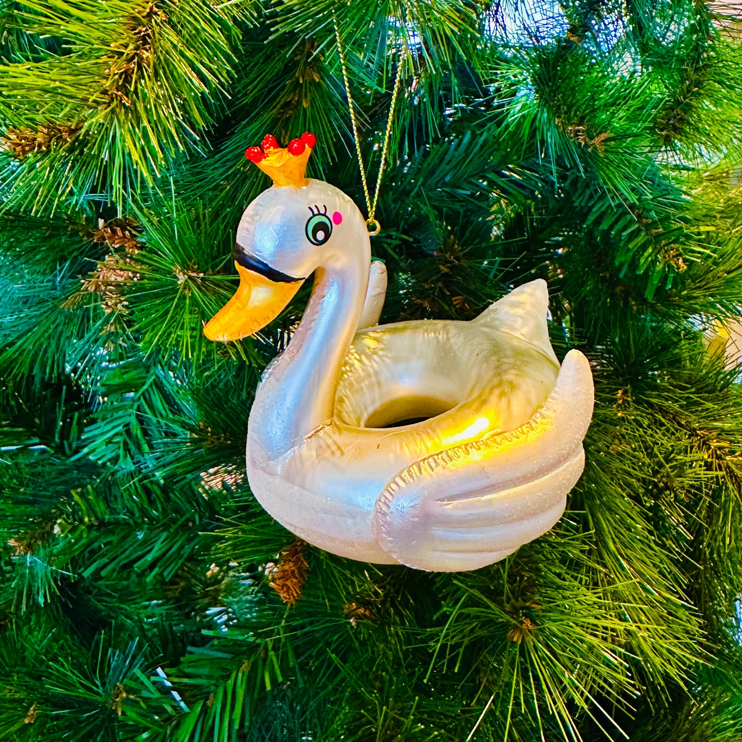 Kerstbal Opblaasband Zwaan