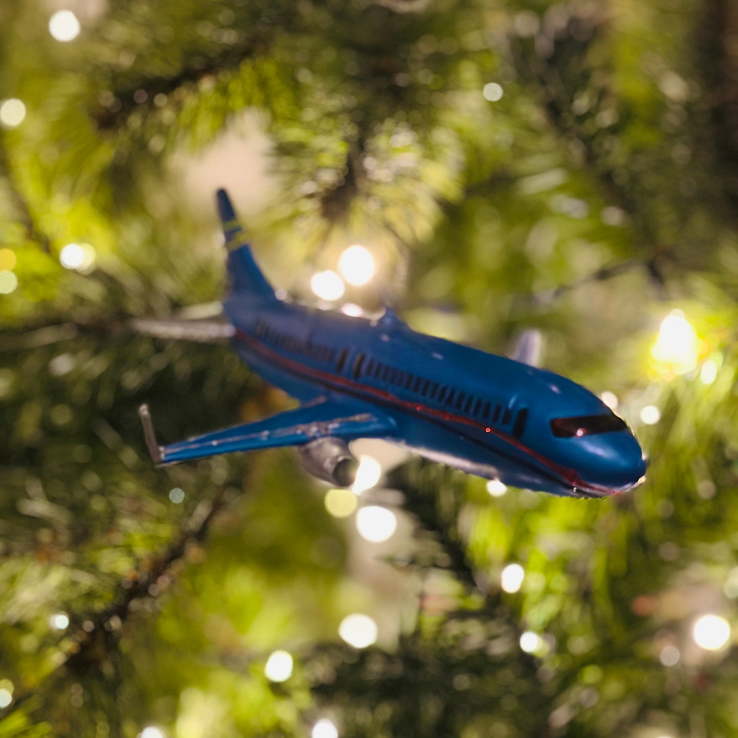 Kerstornament vliegtuig blauw